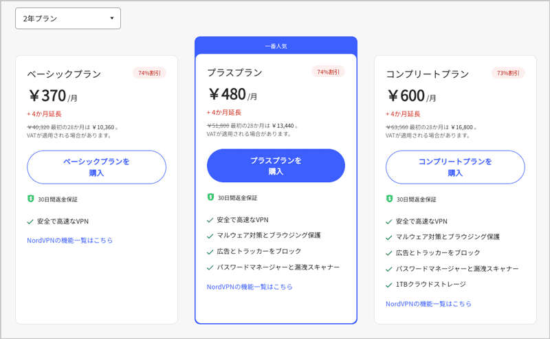 NordVPNの2年プランが最大74%オフの割引＋4ヶ月間延長になるセール価格